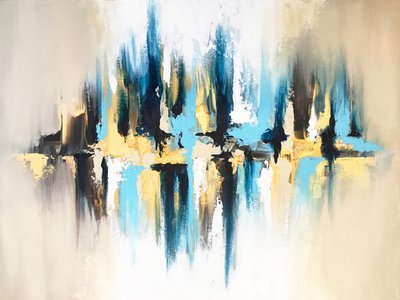 Abstract Blue Gold Reflection by Alyson Storms