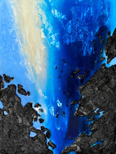 Deep Blue Coastal Abstract by Alyson Storms