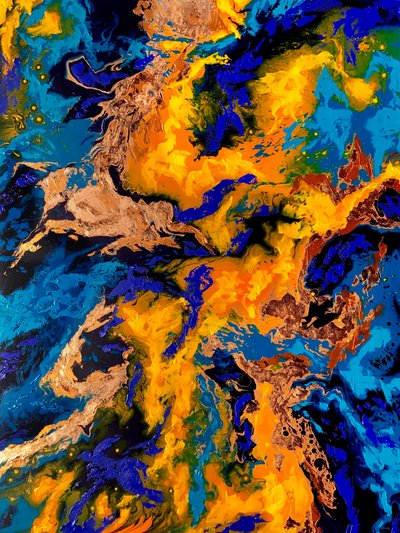 Dynamic Golden Fluid Art by Alyson Storms