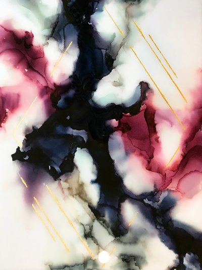 Fluid Magenta Gold Abstract by Alyson Storms