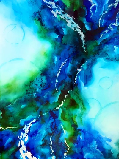 Liquid Blue Green Abstract by Alyson Storms