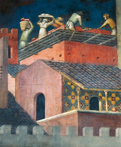 Masons at work (detail) by Ambrogio Lorenzetti