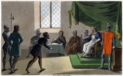 Childebert II the righteous rendering justice to his subjects (711). Designed and engraved by Ambroise Tardieu in 1825 by Ambroise Tardieu