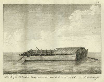 Sketch of a Flat Bottom Boat, such as are Used to Descend the Ohio and the Mississippi, Published in 1826 by Ambroise Tardieu
