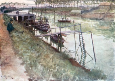 The Quay, with Eel-Boats and Landing-Stages, Nieuport by Amedee (after) Forestier