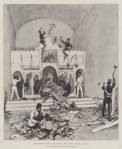 The Trouble in Crete, Turkish Troops desecrating a Church at Galata by Amedee Forestier