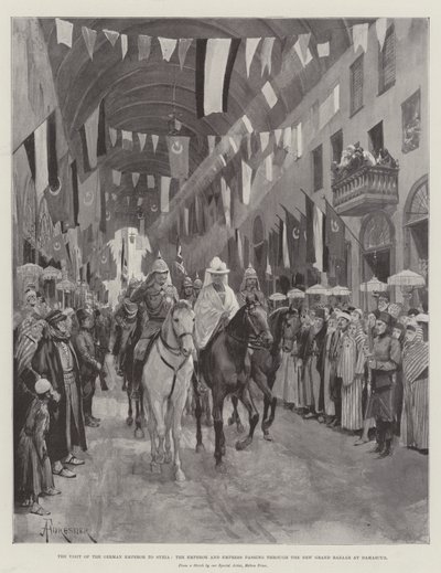 The Visit of the German Emperor to Syria, the Emperor and Empress Passing Through the New Grand Bazaar at Damascus by Amedee Forestier
