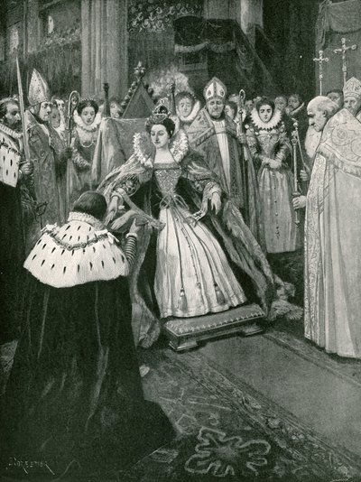 The Presentation of the Gloves by the Lord of the Manor of Worksop at the Coronation of Elizabeth by Amedee Forestier