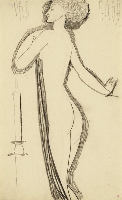 Standing Female Nude in Profile with Lighted Candle by Amedeo Modigliani