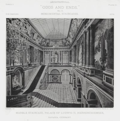 Marble Staircase, Palace of Ludwig II, Herrenchiemsee, Bavaria, Germany by American Photographer (after)
