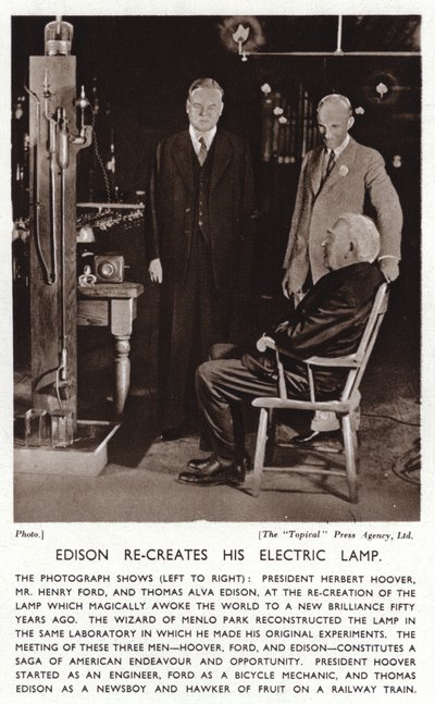 Thomas Edison recreates his electric light for President Herbert Hoover and Henry Ford by American Photographer (after)