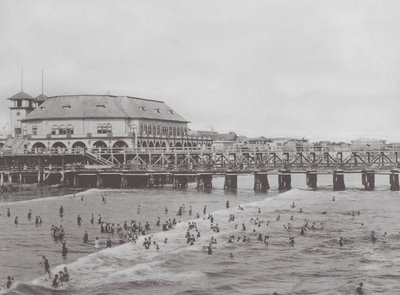 Long Beach, California: Municipal Auditorium and Bathing Scene by American Photographer