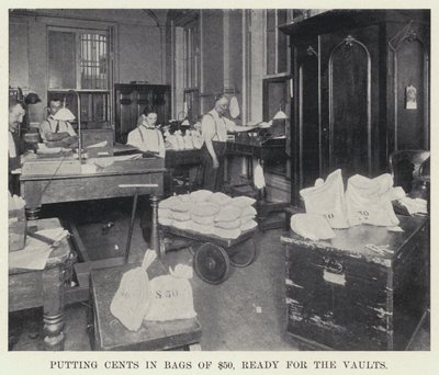 Putting Cents in Bags, Ready for the Vaults by American Photographer