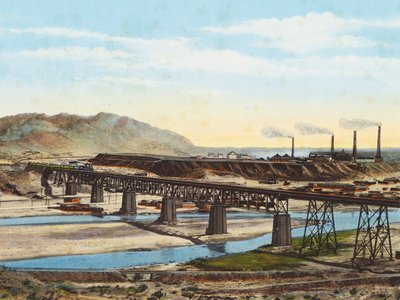 Railway Bridge across the Rio Grande and the Great Customs Smelter at El Paso, Texas by American Photographer