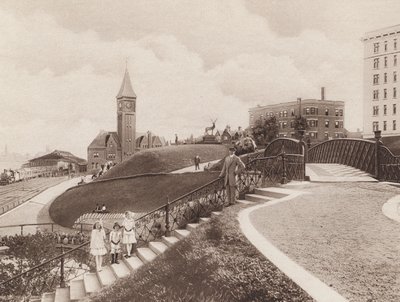 Scene Juneau Park, North Western Depot in Distance, Milwaukee, Wisconsin by American Photographer