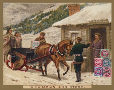 A Canadian Log Store, Huntley and Palmer Advert by American School