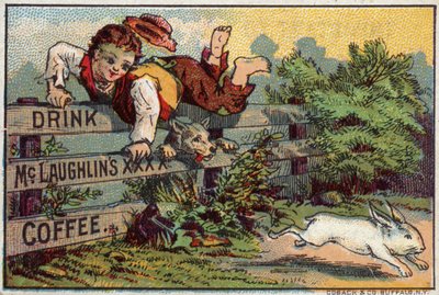 Boy and dog, chasing rabbit by American School
