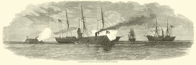 Confederate Rams Engaging the Blockading Fleet off Charleston, January 1863 by American School