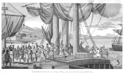 Destruction of the Tea in Boston Harbour in 1773 by American School