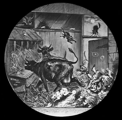 Drawing of Mrs. OLeary and a cow, c.1872 by American School