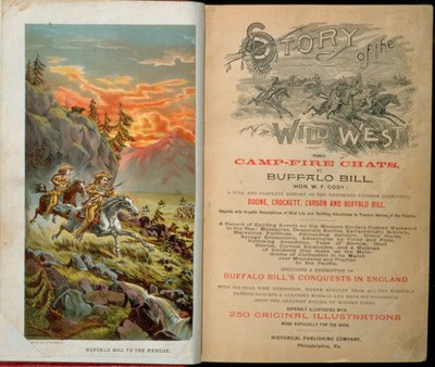 Frontispiece and title page to Story of the Wild West and Camp Fire Chats by Buffalo Bill (1846-1917) by American School