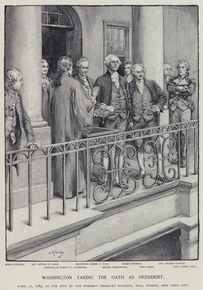 George Washington taking the oath as President, 30 April 1789 by American School