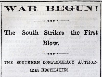 Headline from the Boston Evening Transcript announcing the beginning of the Civil War, 13th April, 1861 by American School