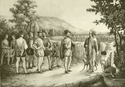 Jacques Cartier, His First Interview with the Indians at Hochelaga Now Montreal in 1535 by American School