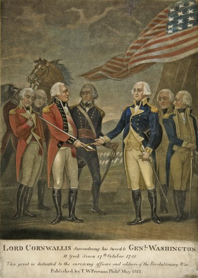 Lord Cornwallis Surrendering his Sword to Gen. Washington at York Town by American School