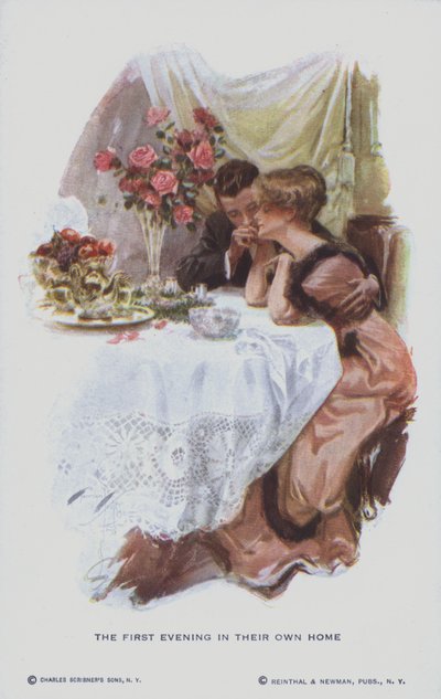 Married Couple Enjoying the First Evening in Their New Home by American School