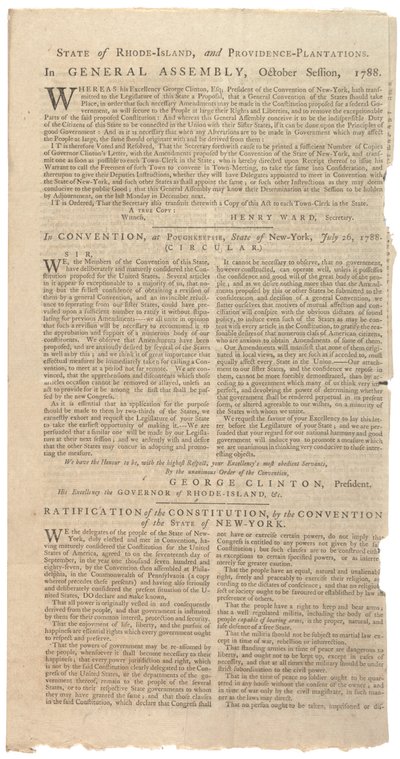 Resolutions printing NYS proposal for amendments to Constitution, October 1788 by American School