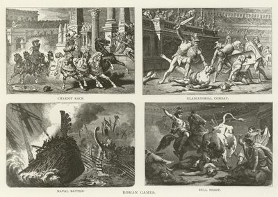 Roman Games: Chariot Race, Gladiatorial Combat, Naval Battle, Bull Fight by American School