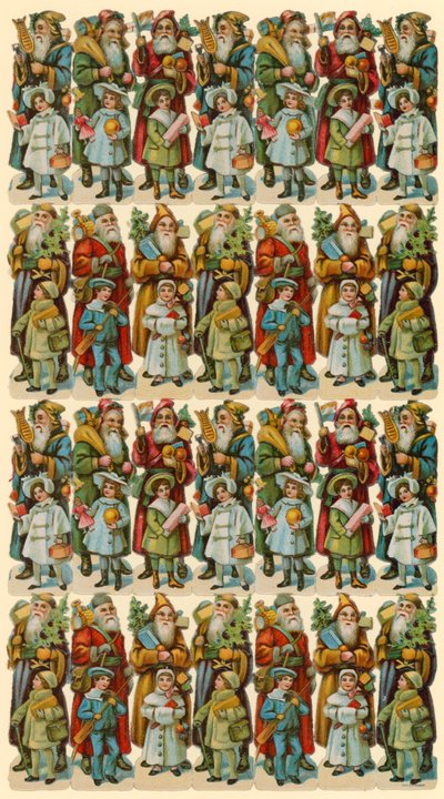 Santa Claus with children, sheet of figures by American School