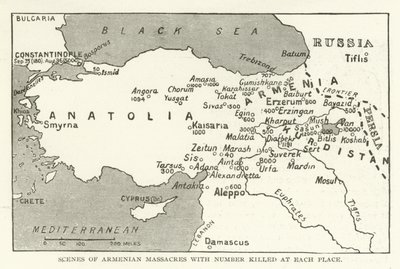 Scenes of Armenian massacres with number killed at each place by American School