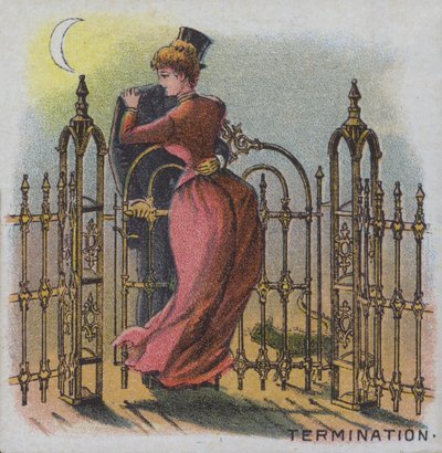 Termination - A Couple Embracing by a Garden Gate at the End of a Day by American School