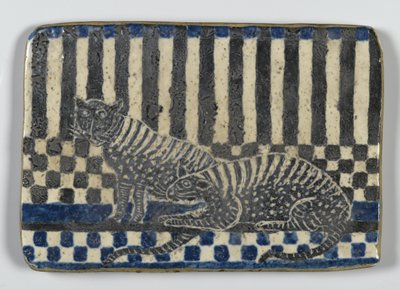 Tile with wild cats by American School