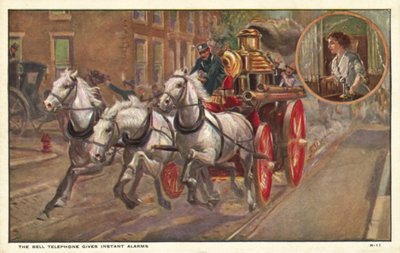 Woman telephoning for a fire engine by American School
