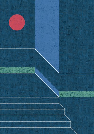 Red Circle Blue Steps by Amy Louise Baker