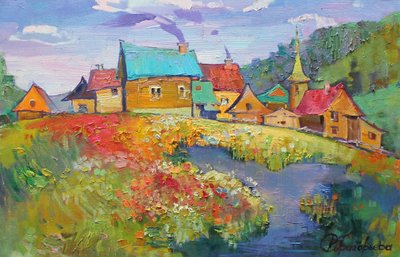 Vibrant Village River Meadow by Anastasiia Grygorieva