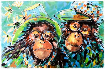 Playful Monkeys with Hats by Anda Bieza