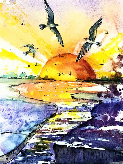 Vibrant Ocean Sunset by Anda Bieza