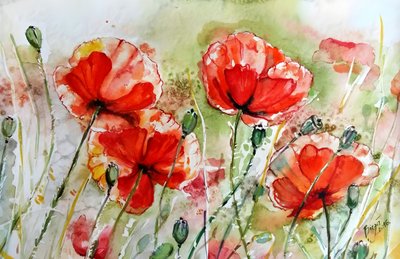 Vibrant Watercolor Poppies by Anda Bieza