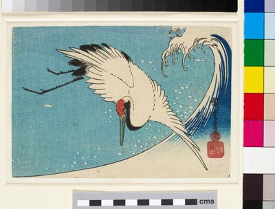 Crane in Flight Over a Breaking Wave by Ando or Utagawa Hiroshige