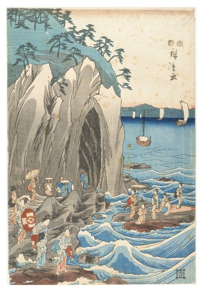 Pilgrimage to the Exhibition of the Benzaiten Statue in the Main Shrine of Iwaya at Enoshima in the Province of Sagami by Ando or Utagawa Hiroshige