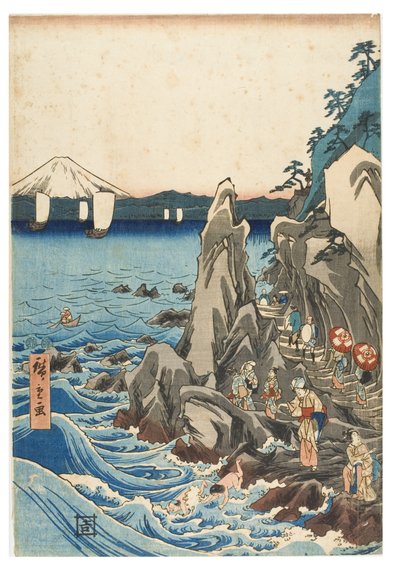 Pilgrimage to the Exhibition of the Benzaiten Statue in the Main Shrine of Iwaya at Enoshima in the Province of Sagami by Ando or Utagawa Hiroshige
