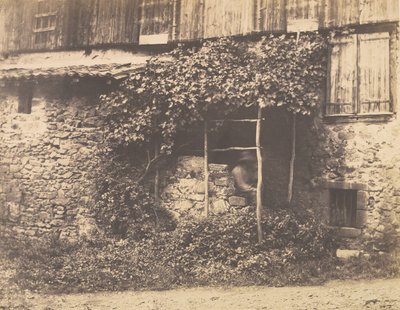 Rustic Building with Man under Trellis, ca. 1853 by André Giroux