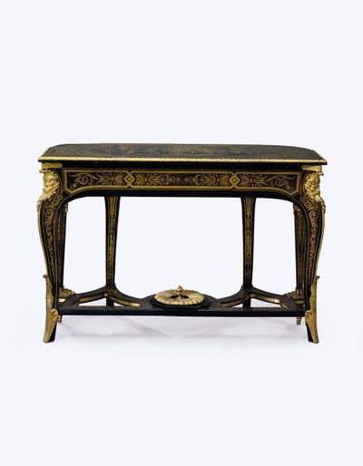 One of a Pair of Ormolu-Mounted Brown Tortoiseshell Pier Tables by Andre Charles (attr. to) Boulle