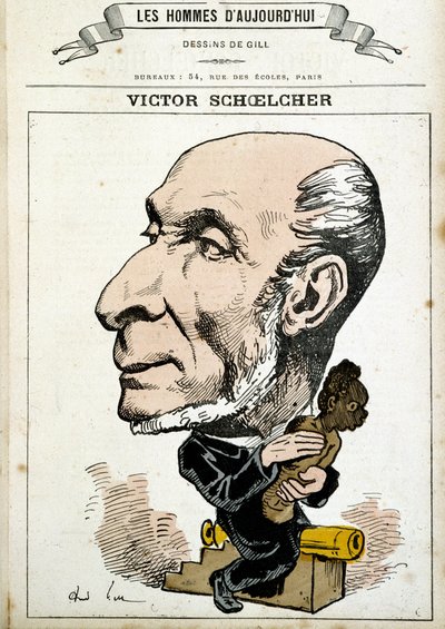 Humorous drawing on Victor Schoelcher and the abolition of slavery - by Gill, in “The Men of Today” by Andre Gill