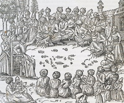 Meeting between Turks and Arabs, Morocco, engraving from Universal Cosmology by Andre Thevet