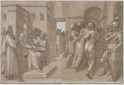 Pilate at the Left Washing His Hands, 1585 by Andrea Andreani